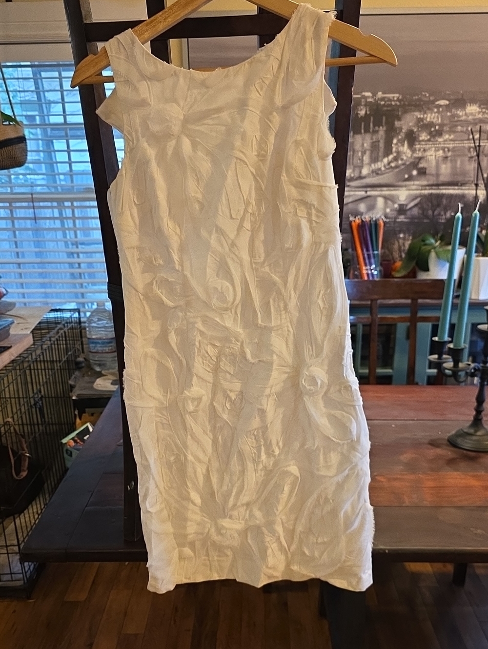 Ann Taylor Factory White Sleeveless Textured Floral Sheath Dress